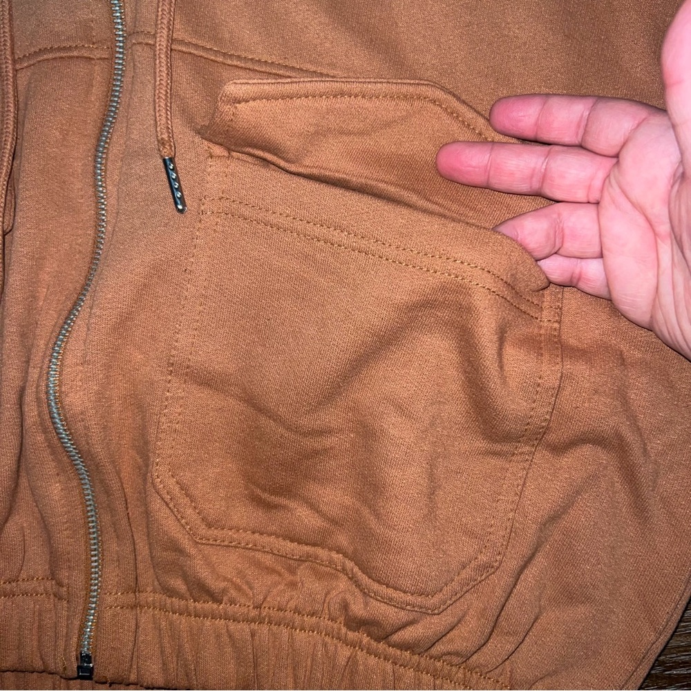 Ashley Vintage Charm Cropped Full Zip Hoodie - Pecan, Size L - Picture 5 of 10